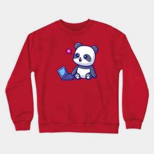 Cute Panda Playing On Laptop Cartoon Crewneck Sweatshirt